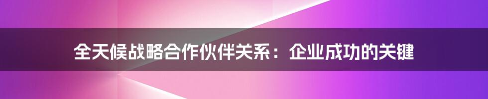 全天候战略合作伙伴关系：企业成功的关键