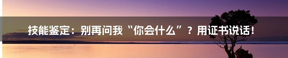 技能鉴定：别再问我“你会什么”？用证书说话！