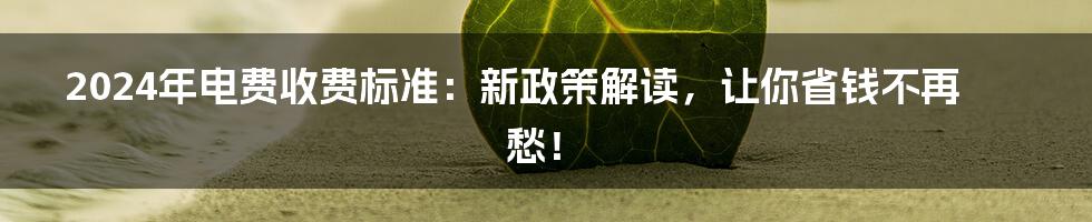 2024年电费收费标准：新政策解读，让你省钱不再愁！