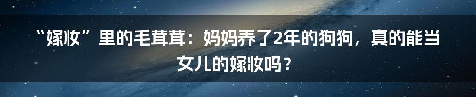 “嫁妆”里的毛茸茸：妈妈养了2年的狗狗，真的能当女儿的嫁妆吗？