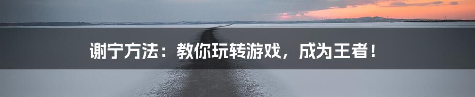 谢宁方法：教你玩转游戏，成为王者！