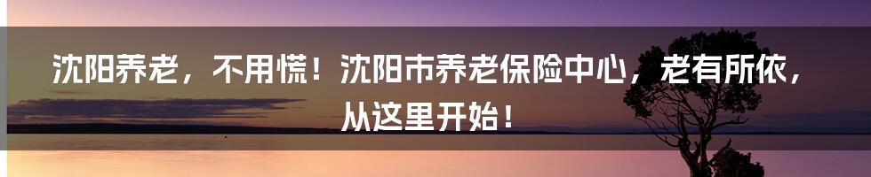 沈阳养老，不用慌！沈阳市养老保险中心，老有所依，从这里开始！