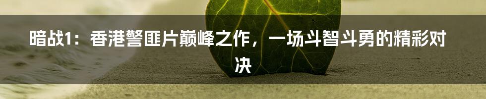 暗战1：香港警匪片巅峰之作，一场斗智斗勇的精彩对决