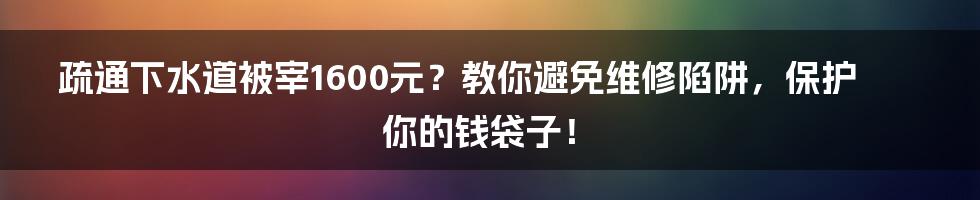 疏通下水道被宰1600元？教你避免维修陷阱，保护你的钱袋子！