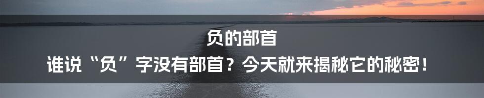 负的部首
谁说“负”字没有部首？今天就来揭秘它的秘密！