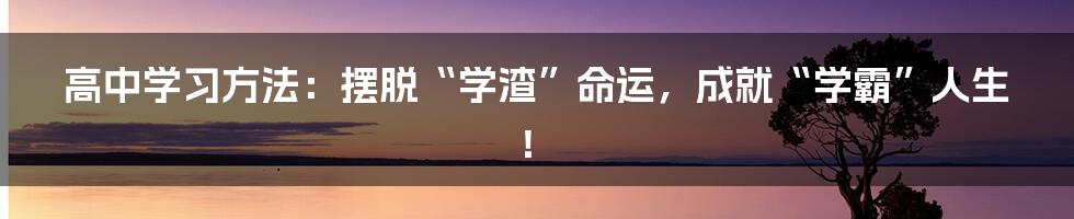 高中学习方法：摆脱“学渣”命运，成就“学霸”人生！