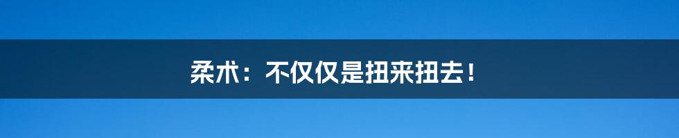 柔术：不仅仅是扭来扭去！