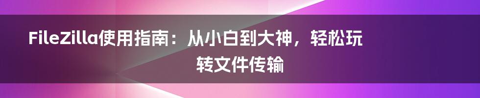 FileZilla使用指南：从小白到大神，轻松玩转文件传输