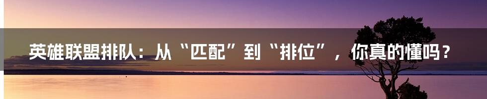 英雄联盟排队：从“匹配”到“排位”，你真的懂吗？