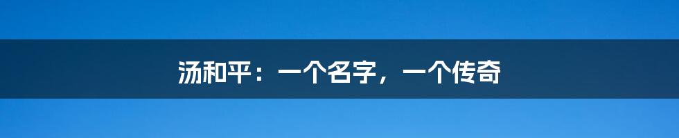 汤和平：一个名字，一个传奇