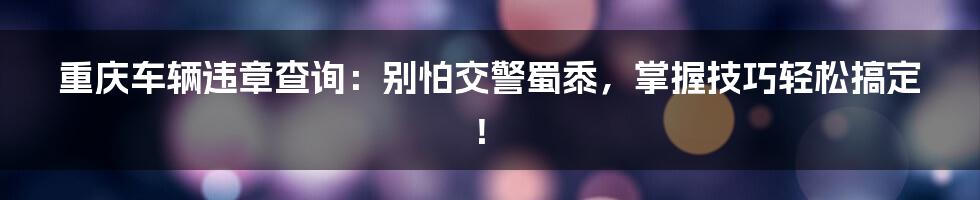 重庆车辆违章查询：别怕交警蜀黍，掌握技巧轻松搞定！