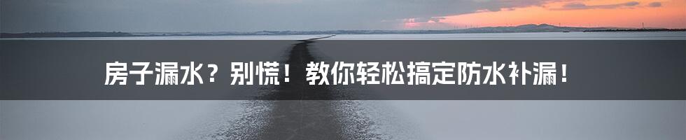 房子漏水？别慌！教你轻松搞定防水补漏！