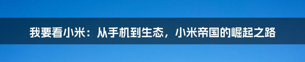 我要看小米：从手机到生态，小米帝国的崛起之路