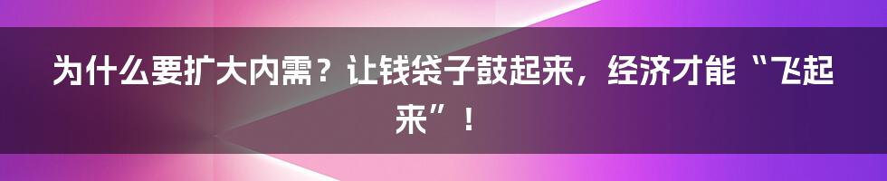 为什么要扩大内需？让钱袋子鼓起来，经济才能“飞起来”！