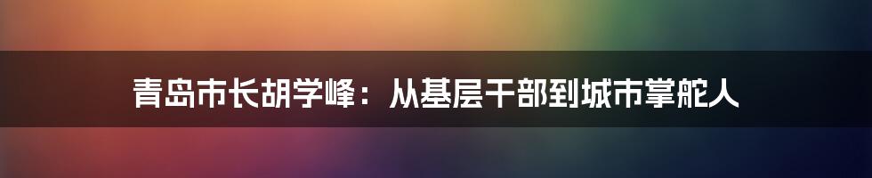 青岛市长胡学峰：从基层干部到城市掌舵人