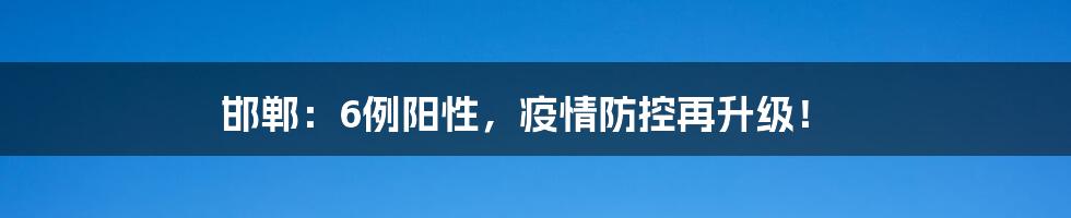 邯郸：6例阳性，疫情防控再升级！