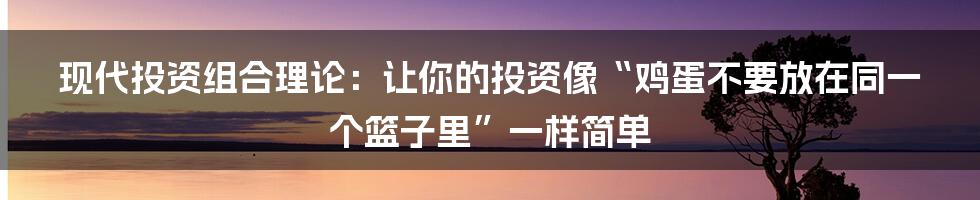 现代投资组合理论：让你的投资像“鸡蛋不要放在同一个篮子里”一样简单