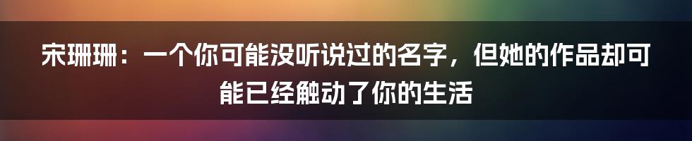 宋珊珊：一个你可能没听说过的名字，但她的作品却可能已经触动了你的生活