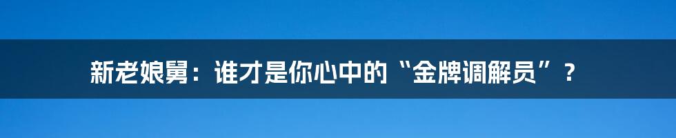 新老娘舅：谁才是你心中的“金牌调解员”？