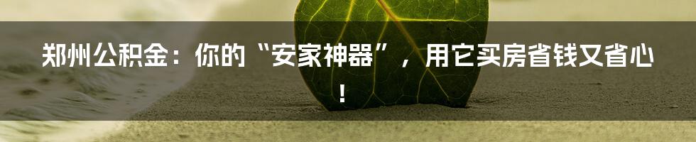 郑州公积金：你的“安家神器”，用它买房省钱又省心！