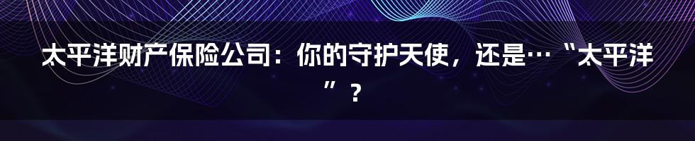 太平洋财产保险公司：你的守护天使，还是…“太平洋”？