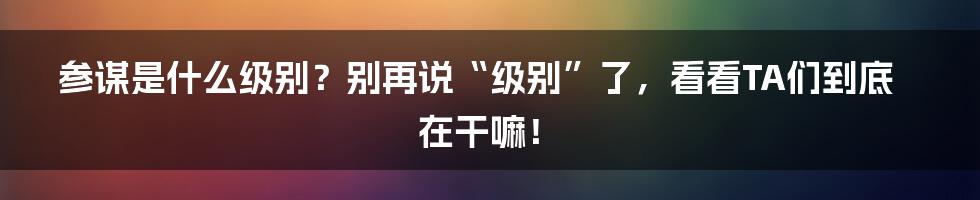 参谋是什么级别？别再说“级别”了，看看TA们到底在干嘛！