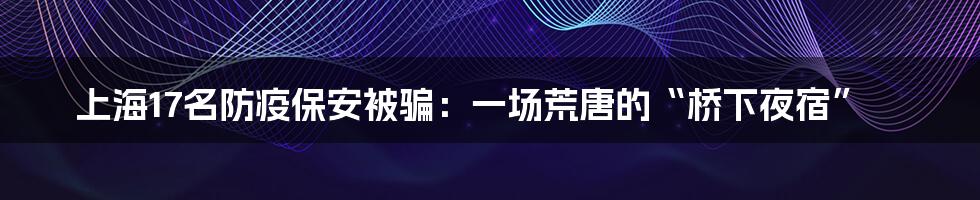 上海17名防疫保安被骗：一场荒唐的“桥下夜宿”