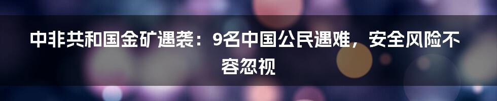 中非共和国金矿遇袭：9名中国公民遇难，安全风险不容忽视