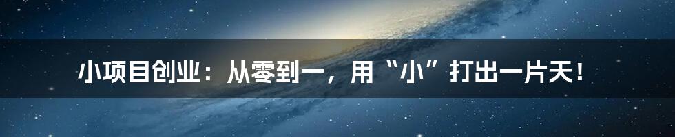 小项目创业：从零到一，用“小”打出一片天！