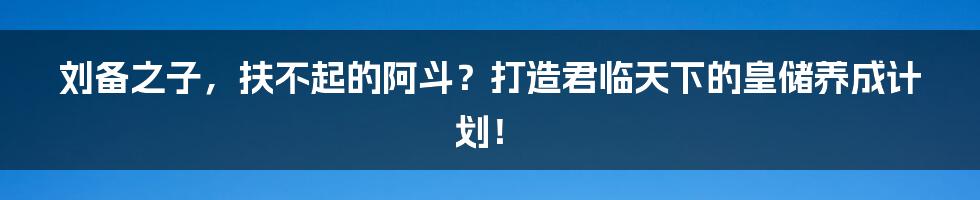 刘备之子，扶不起的阿斗？打造君临天下的皇储养成计划！