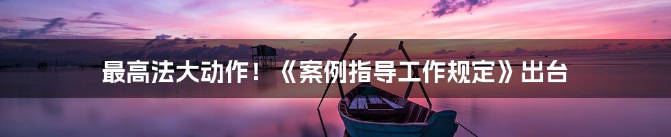 最高法大动作！《案例指导工作规定》出台