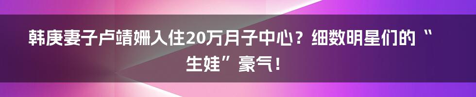 韩庚妻子卢靖姗入住20万月子中心？细数明星们的“生娃”豪气！