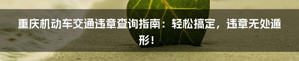 重庆机动车交通违章查询指南：轻松搞定，违章无处遁形！