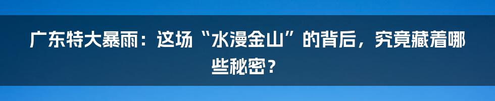 广东特大暴雨：这场“水漫金山”的背后，究竟藏着哪些秘密？