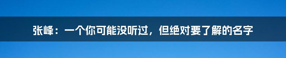 张峰：一个你可能没听过，但绝对要了解的名字