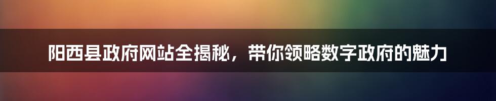 阳西县政府网站全揭秘，带你领略数字政府的魅力