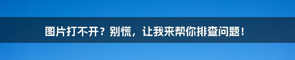 图片打不开？别慌，让我来帮你排查问题！