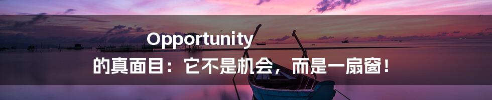 Opportunity 的真面目：它不是机会，而是一扇窗！