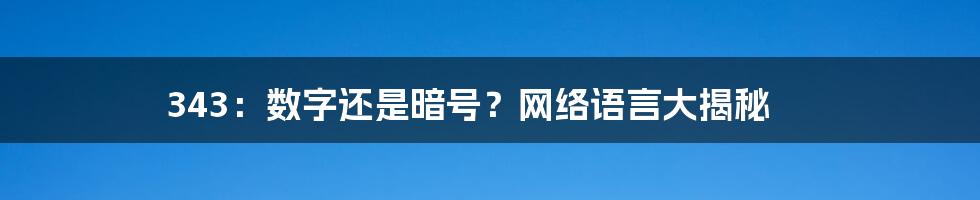 343：数字还是暗号？网络语言大揭秘