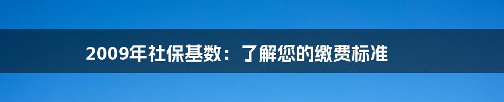 2009年社保基数：了解您的缴费标准