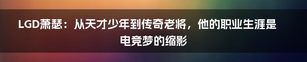 LGD萧瑟：从天才少年到传奇老将，他的职业生涯是电竞梦的缩影