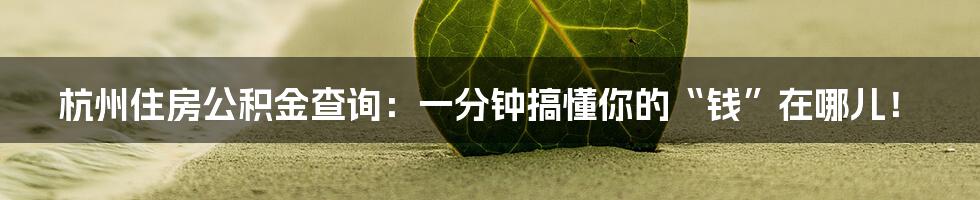 杭州住房公积金查询：一分钟搞懂你的“钱”在哪儿！