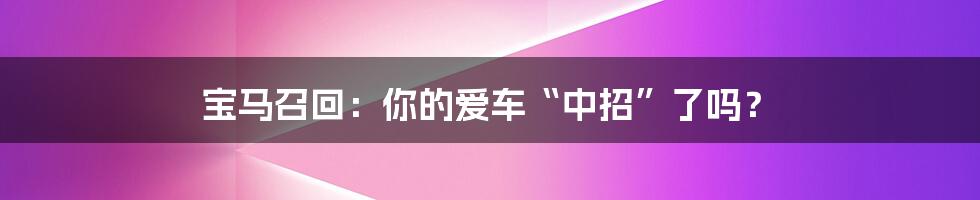 宝马召回：你的爱车“中招”了吗？