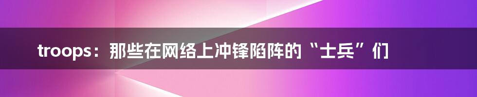 troops：那些在网络上冲锋陷阵的“士兵”们