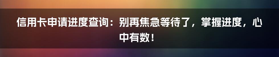 信用卡申请进度查询：别再焦急等待了，掌握进度，心中有数！