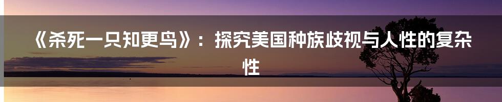 《杀死一只知更鸟》：探究美国种族歧视与人性的复杂性