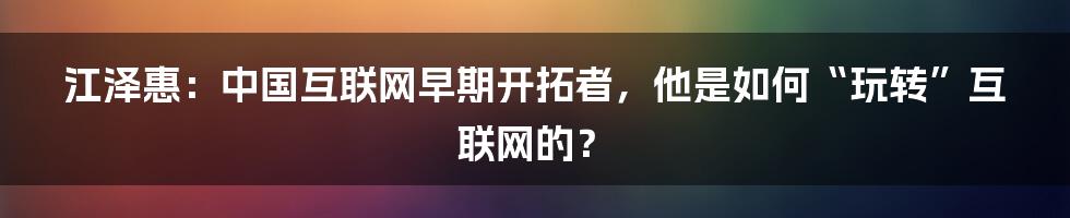 江泽惠：中国互联网早期开拓者，他是如何“玩转”互联网的？