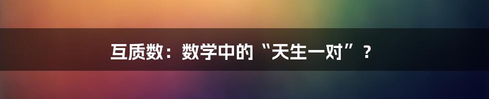 互质数：数学中的“天生一对”？