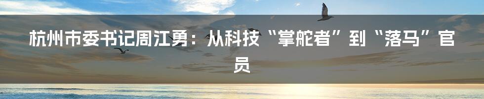 杭州市委书记周江勇：从科技“掌舵者”到“落马”官员