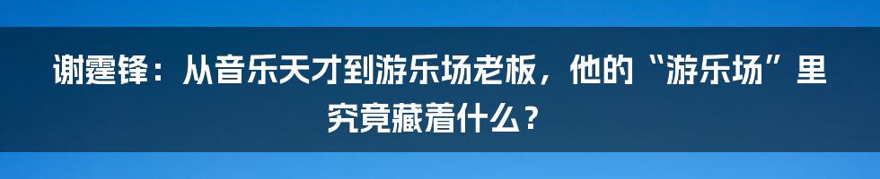 谢霆锋：从音乐天才到游乐场老板，他的“游乐场”里究竟藏着什么？